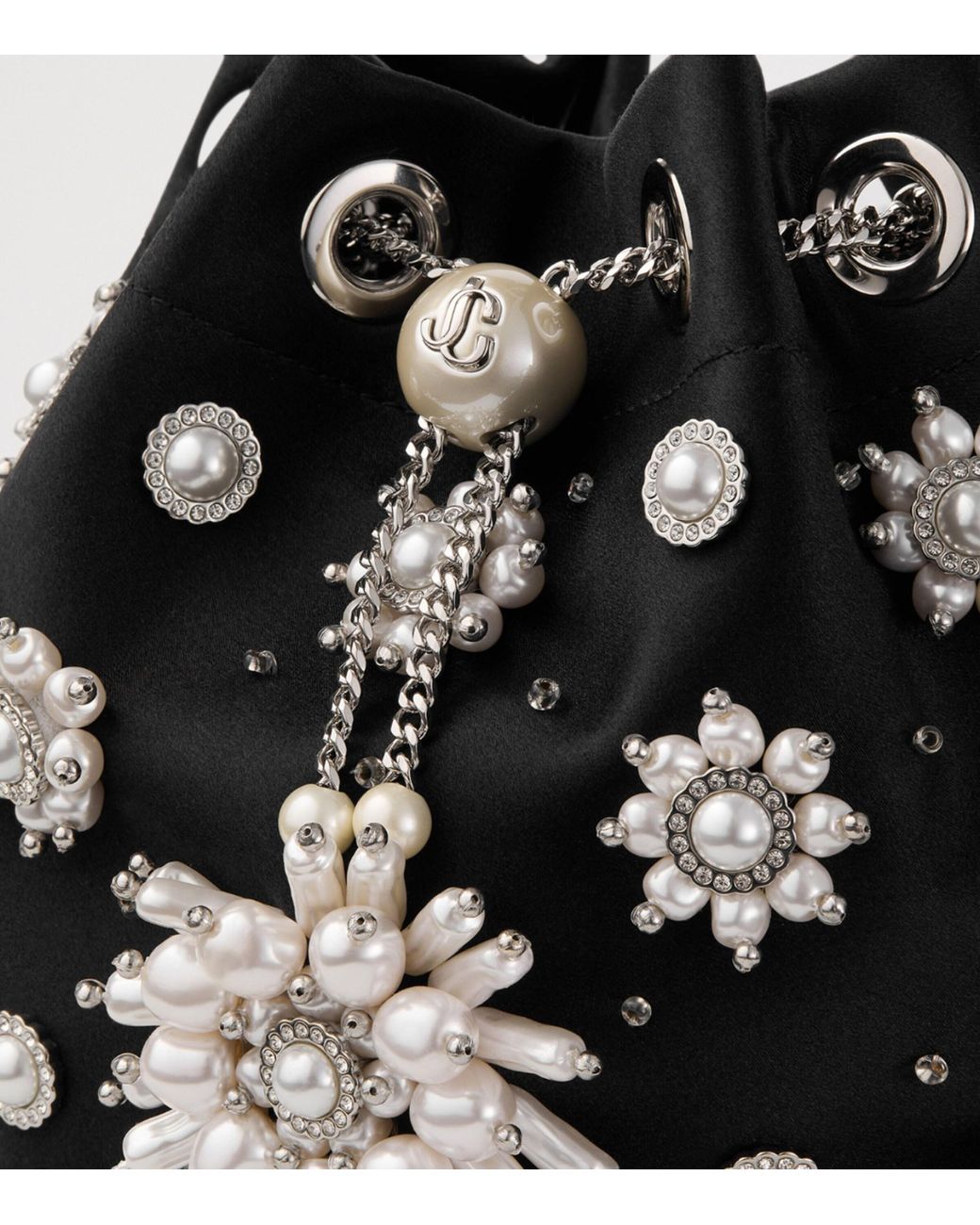 Jimmy Choo Black Satin Bon Bon Pearl Top-Handle Bag