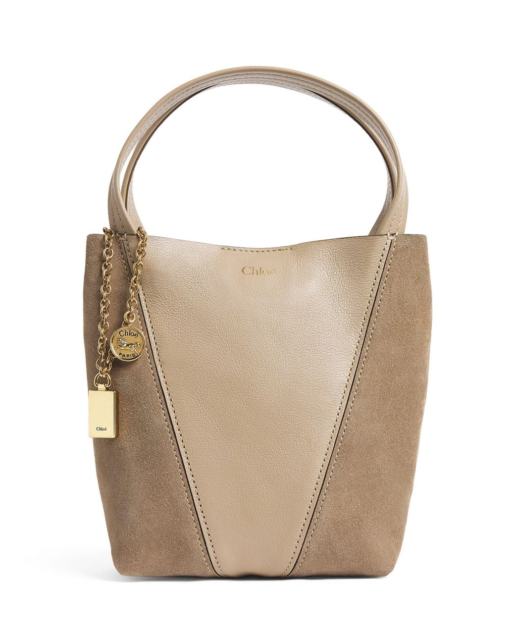 Chloé Natural Small Leather-Suede Spin Tote Bag