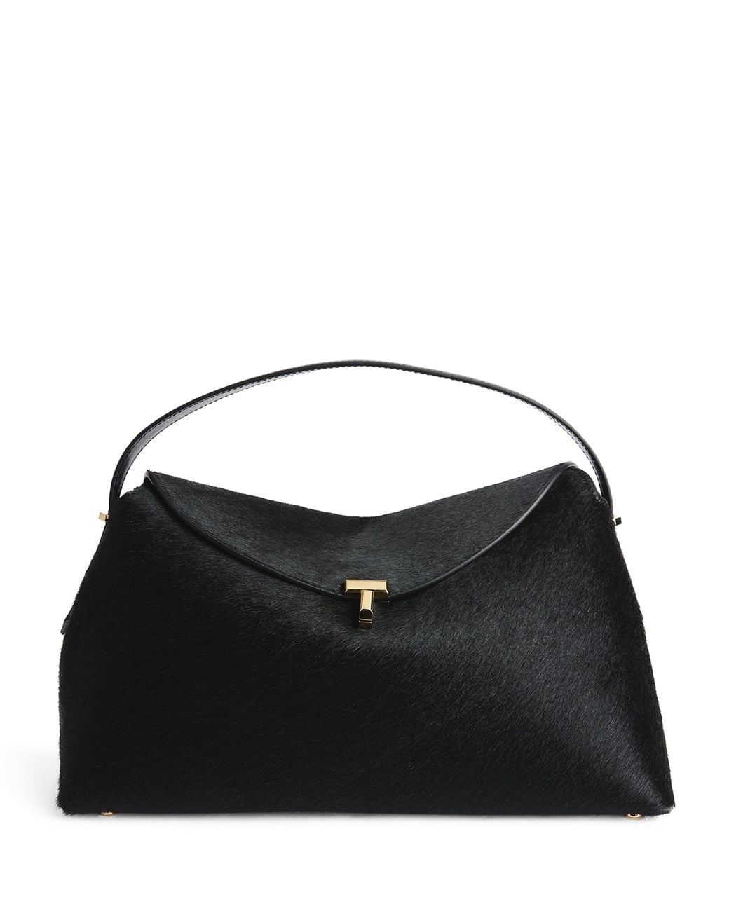 Totême Black Pony Hair T-Lock Top-Handle Bag