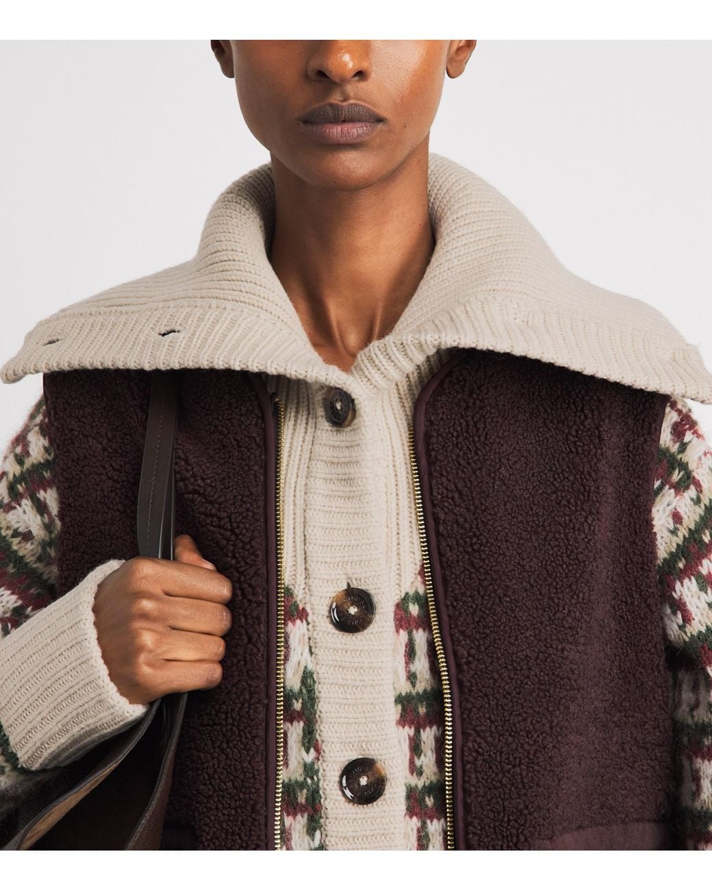 Barbour Brown Wool-Blend Jacquard Burley Cardigan