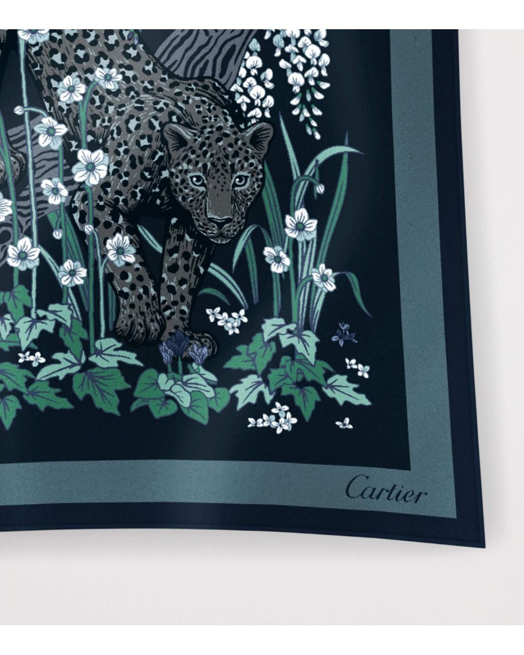 Cartier Green Silk Blooming Panthère Square Scarf