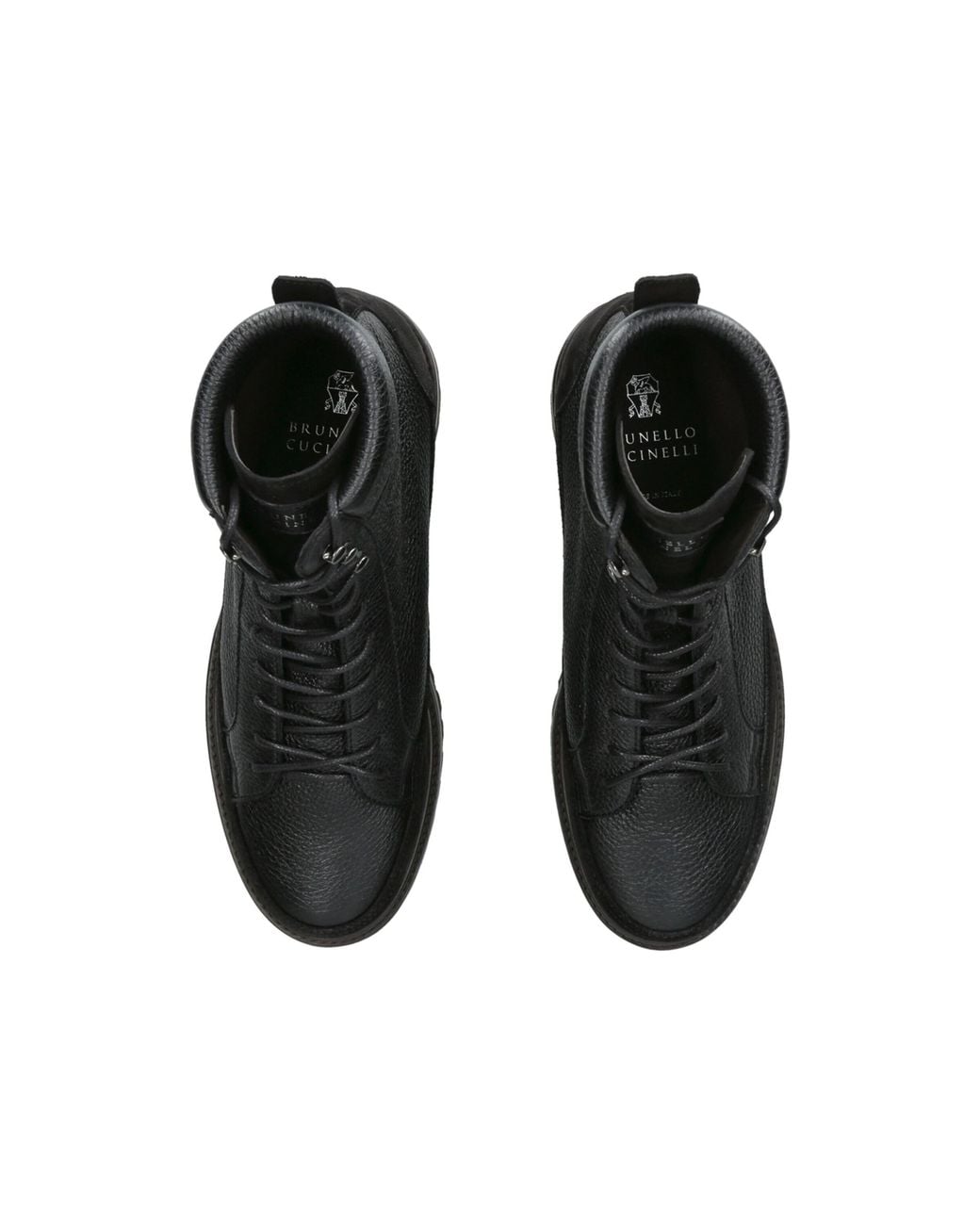 Brunello Cucinelli Black Leather Lace-Up Hiker Boots for men