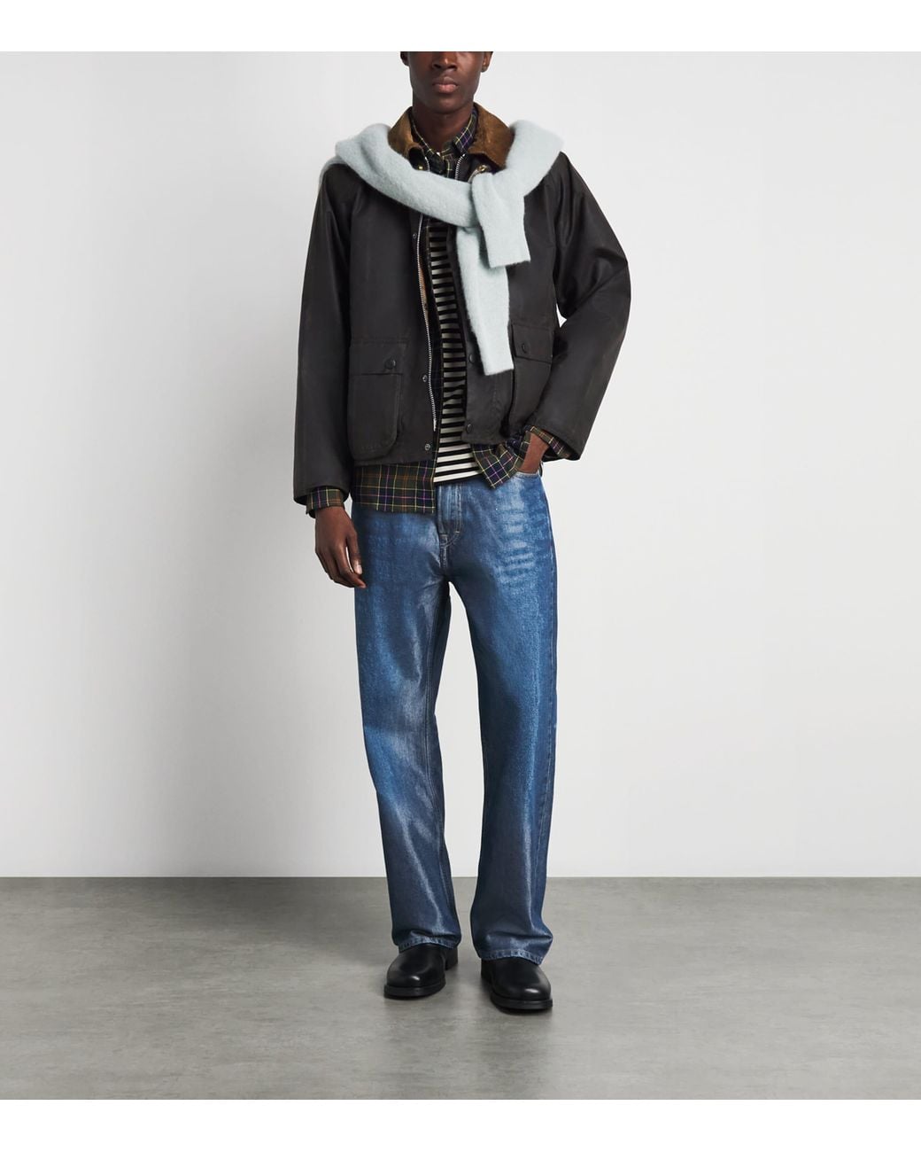 Barbour Black X Paul Smith Waxed Transport Windowpane Jacket for men