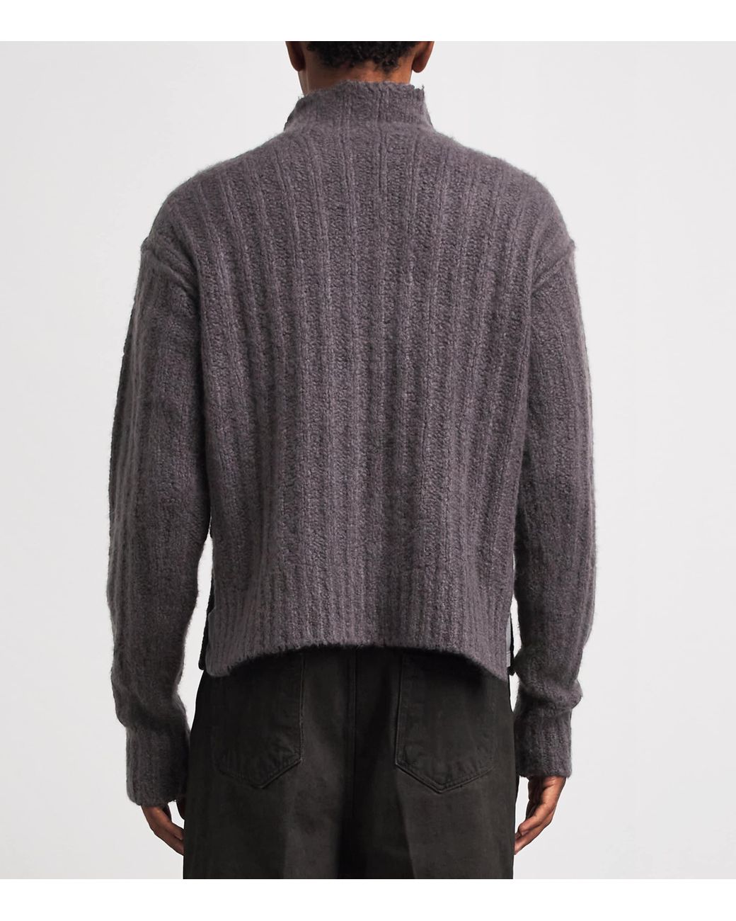 Rick Owens Gray Cashmere-Silk Funnel-Neck Sweater for men