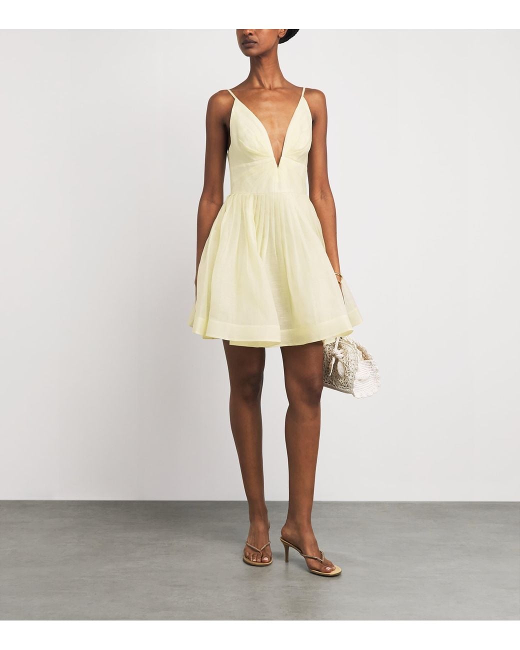 Zimmermann Blue Linen-Silk Plunge Mini Dress