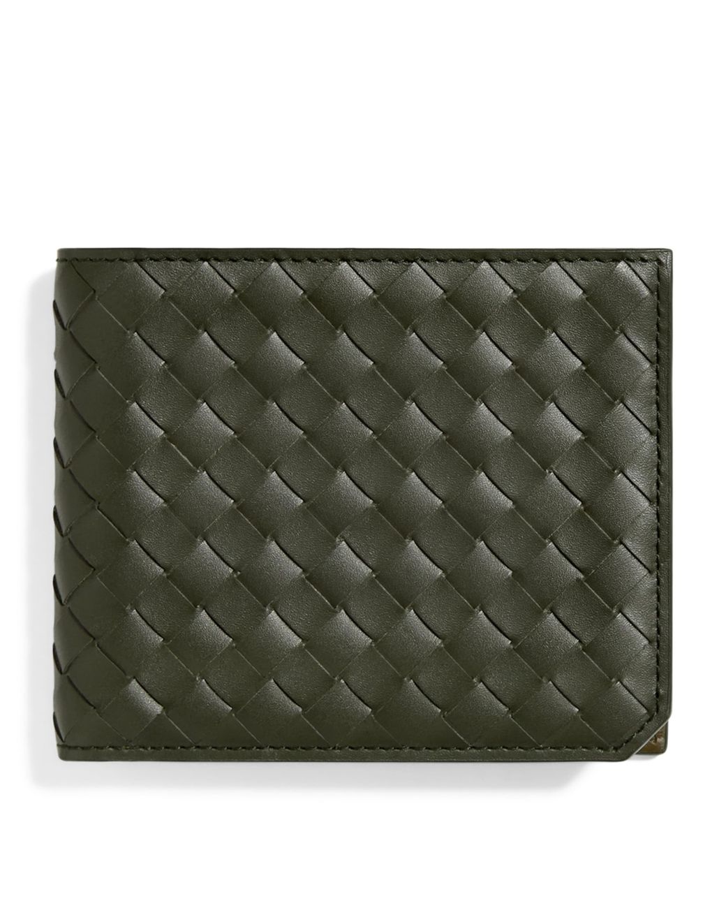 Bottega Veneta Green Leather Intrecciato Piccolo Bifold Wallet for men