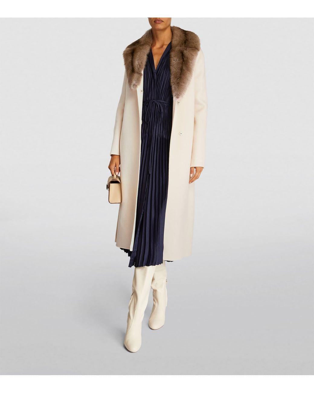 Yves Salomon Natural Wool-Cashmere Sable-Trim Coat
