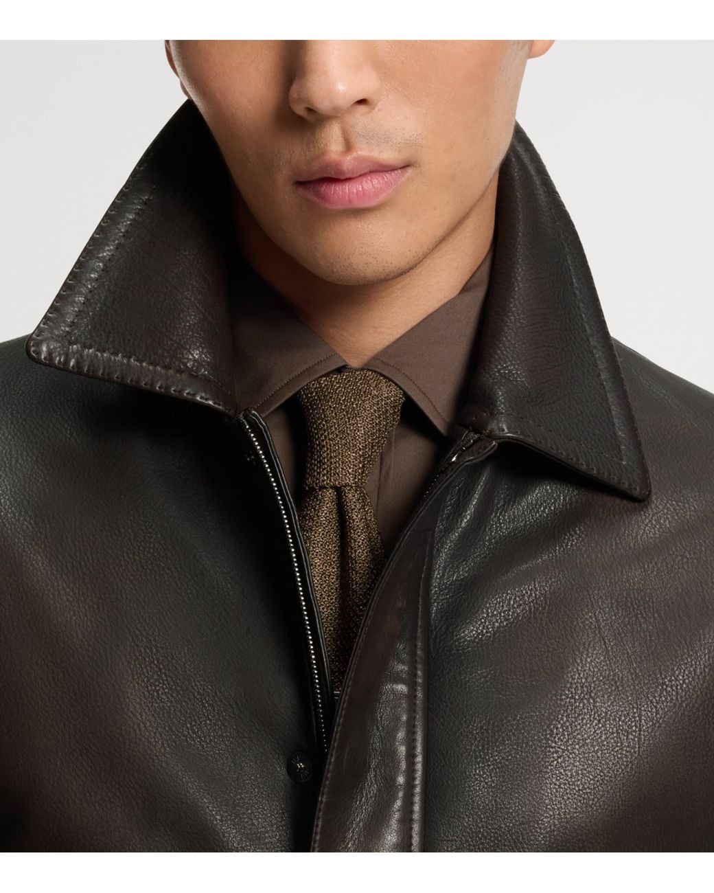 Boss Black Calf Leather Aviator Jacket for men