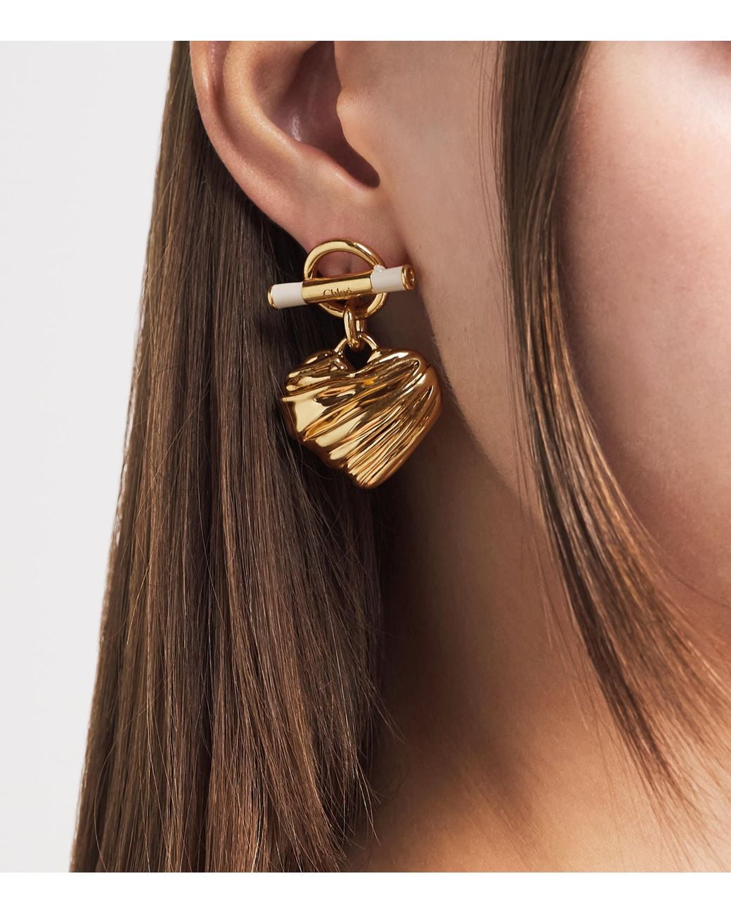 Chloé Metallic T-Bar Heart Drop Earrings