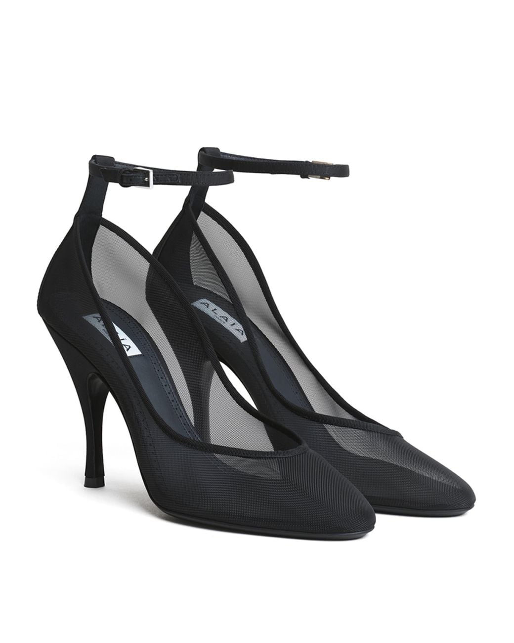 Alaïa Black Mesh Ankle-Strap Pumps 100