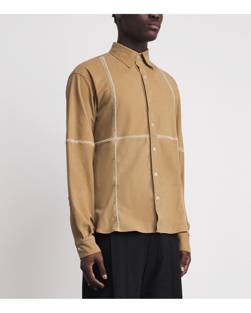 Kartik Research Natural Suede Contrast-Stitch Shirt for men