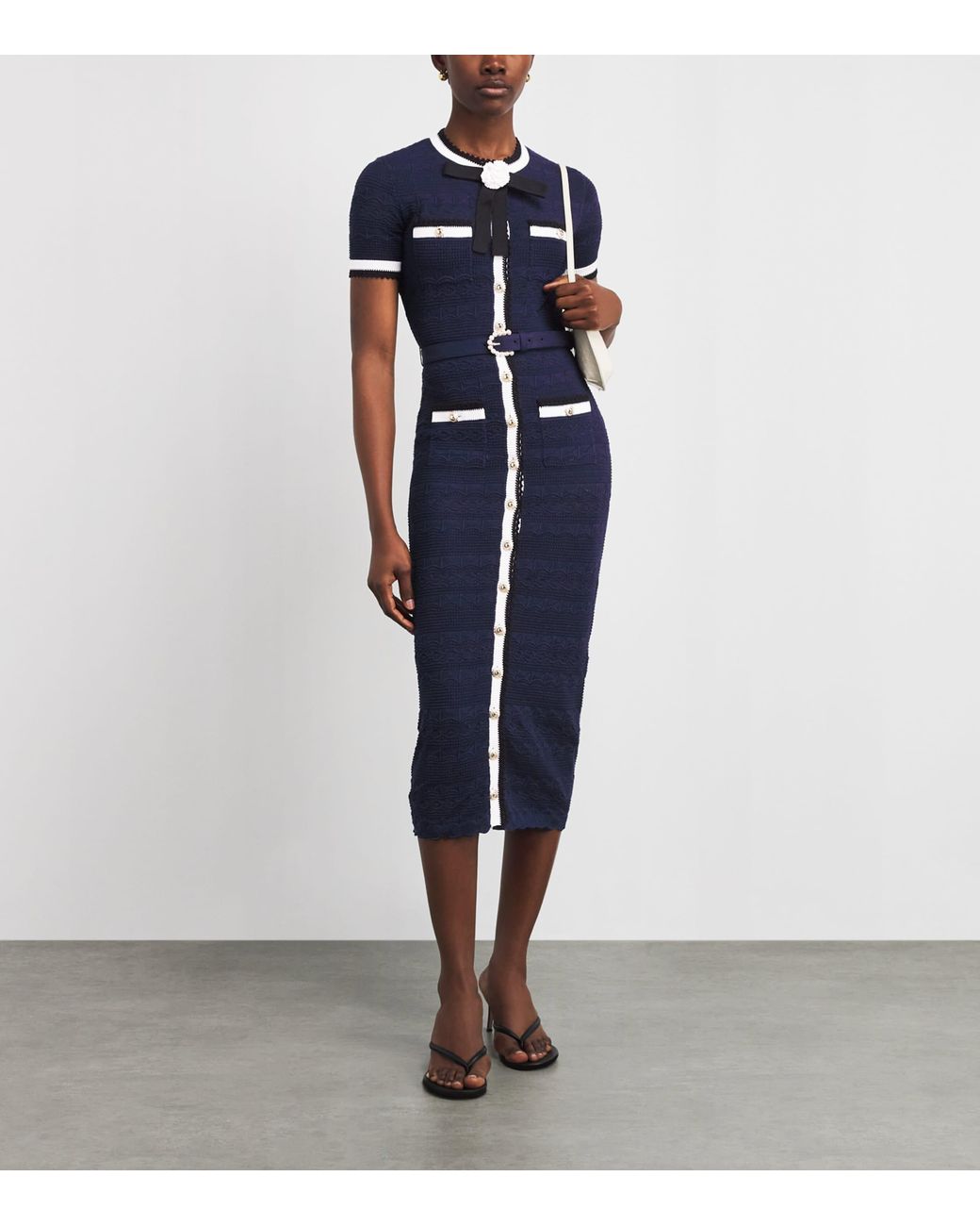 Self-Portrait Blue Knitted Belt Midi Dress