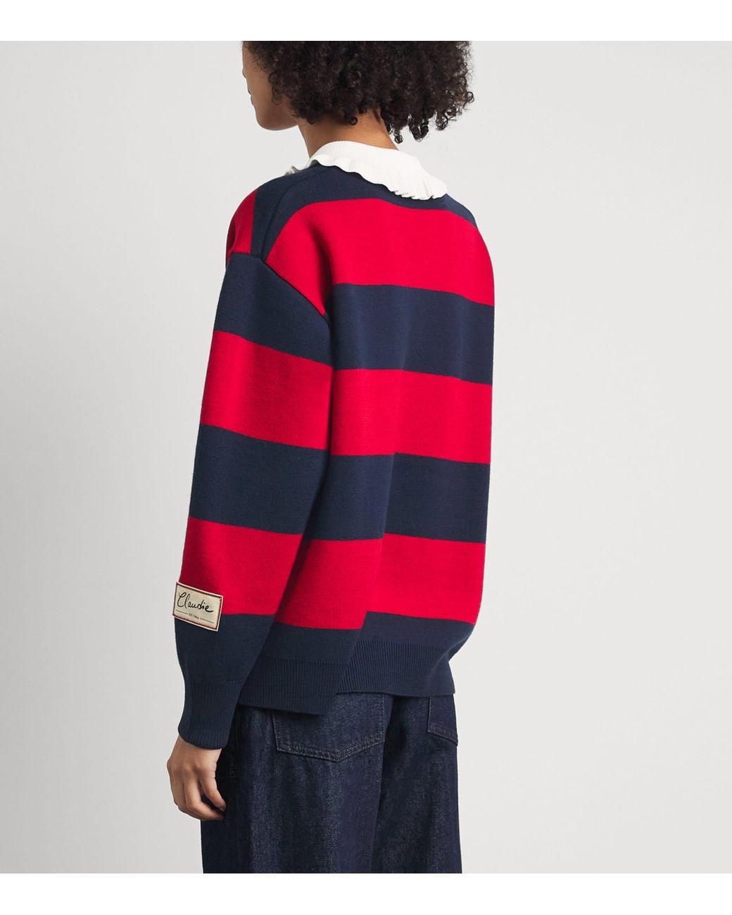 Claudie Pierlot Red Wool-Blend Stripe Polo Sweater