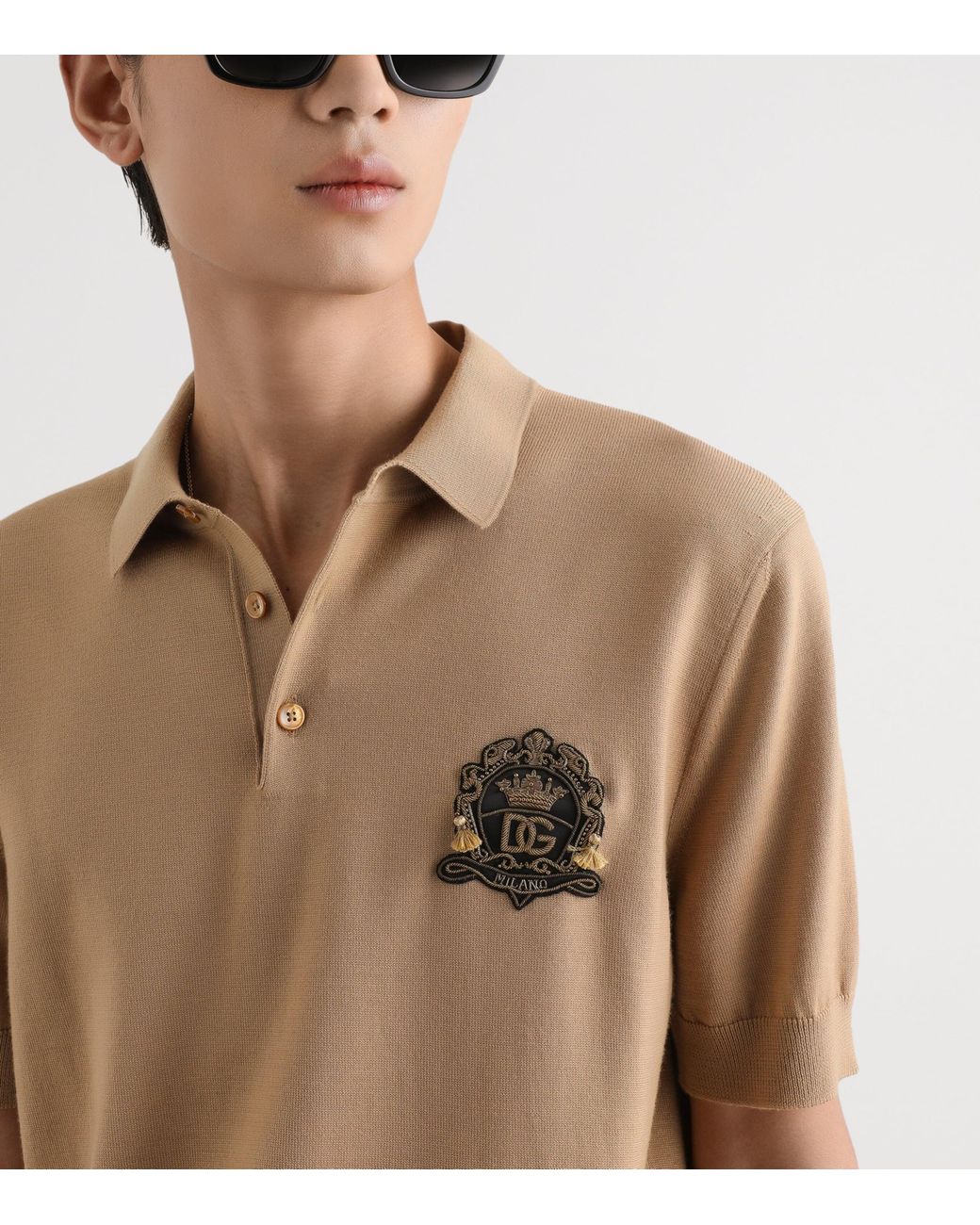 Dolce & Gabbana Natural Virgin Wool Crest Polo Shirt for men