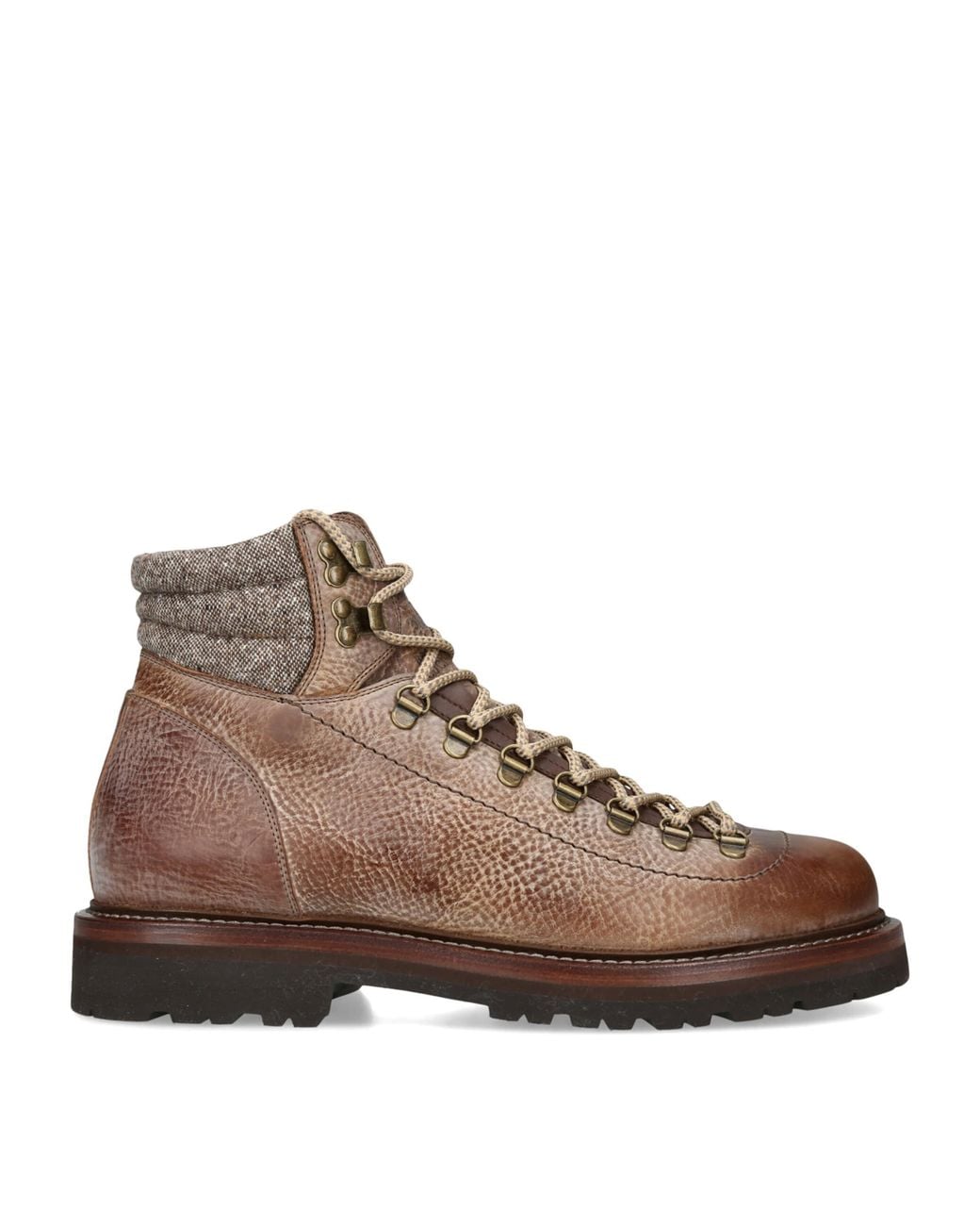 Brunello Cucinelli Brown Leather Lace-Up Hiker Boots for men