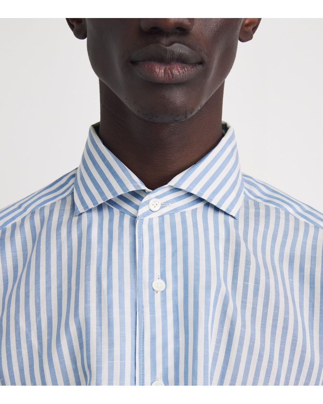 Corneliani Blue Cotton-Linen Stripe Shirt for men