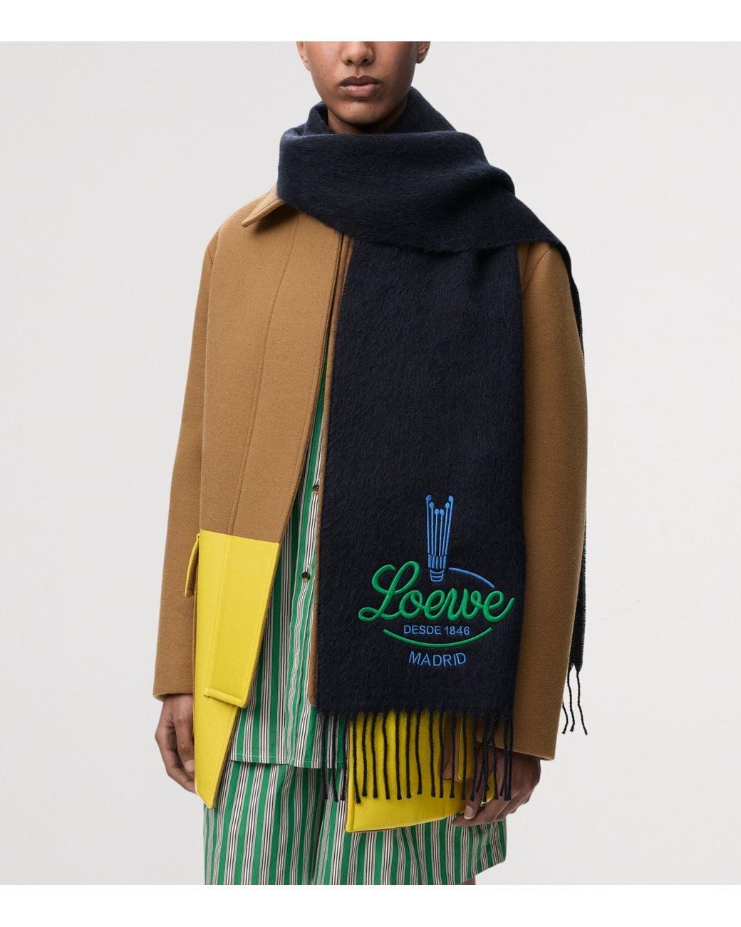Loewe Blue Alpaca-Wool Embroidered Scarf