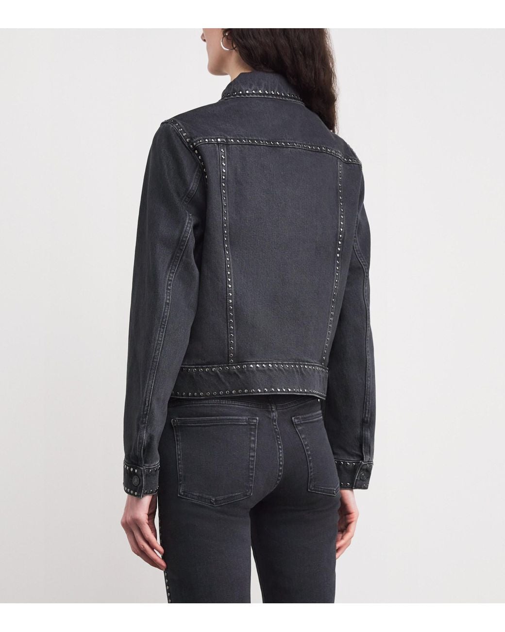 7 For All Mankind Black Studded Trucker Denim Jacket