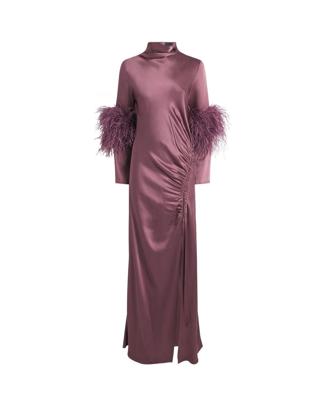 LAPOINTE Purple Satin Feather-Trimmed Gown