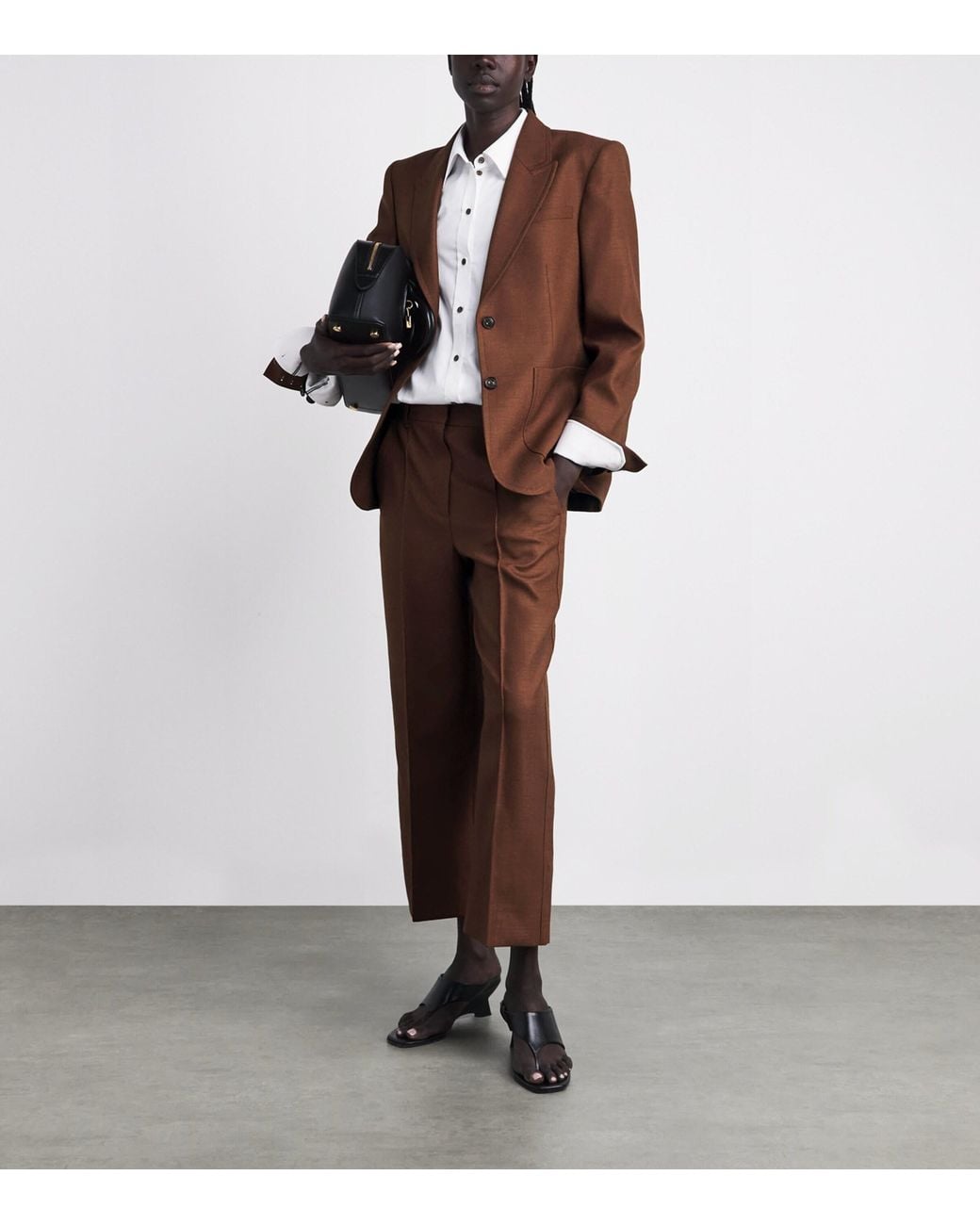 ME+EM Brown Wool-Blend Sharp Contour Blazer