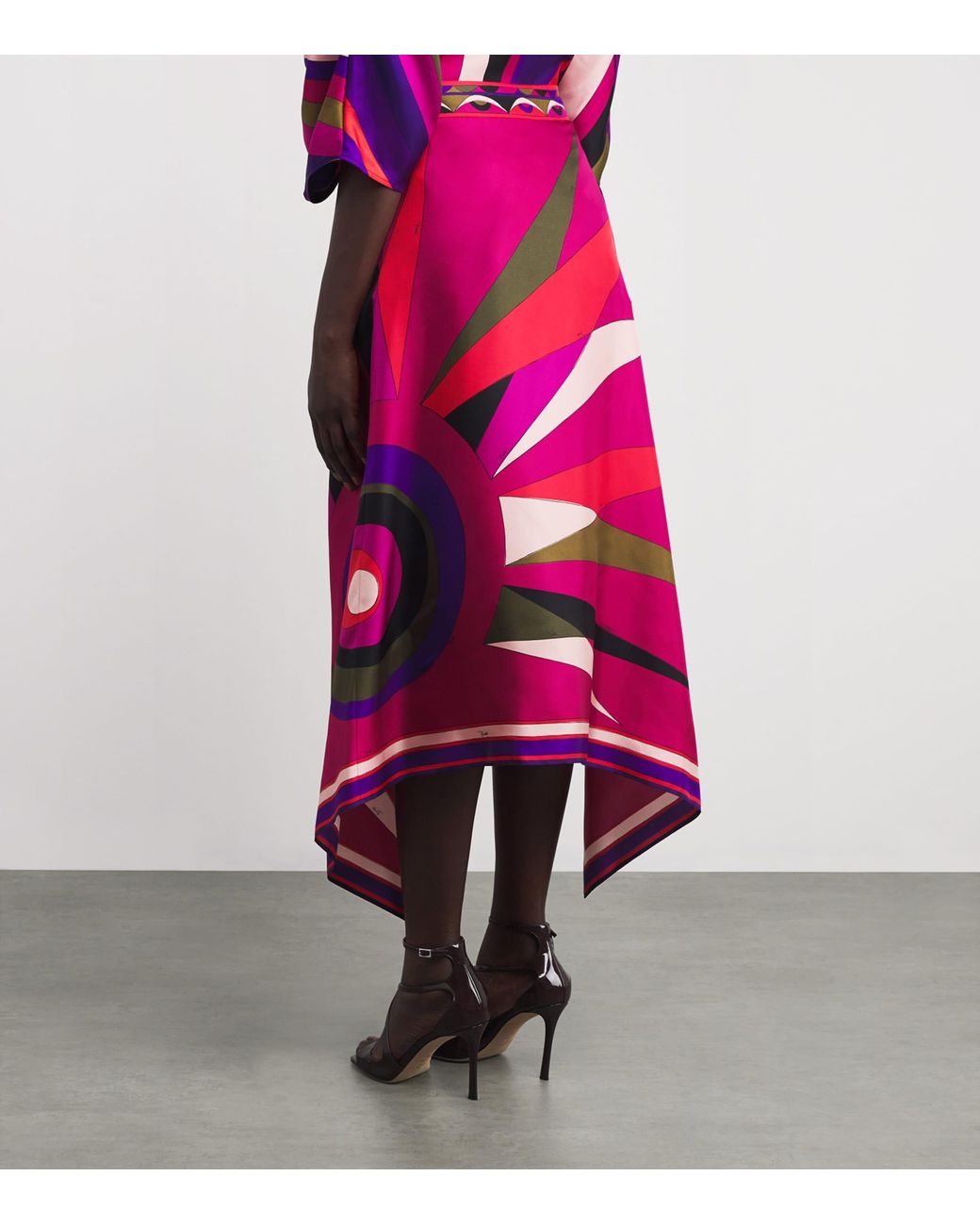 Emilio Pucci Pink Silk Hawaii Midi Skirt