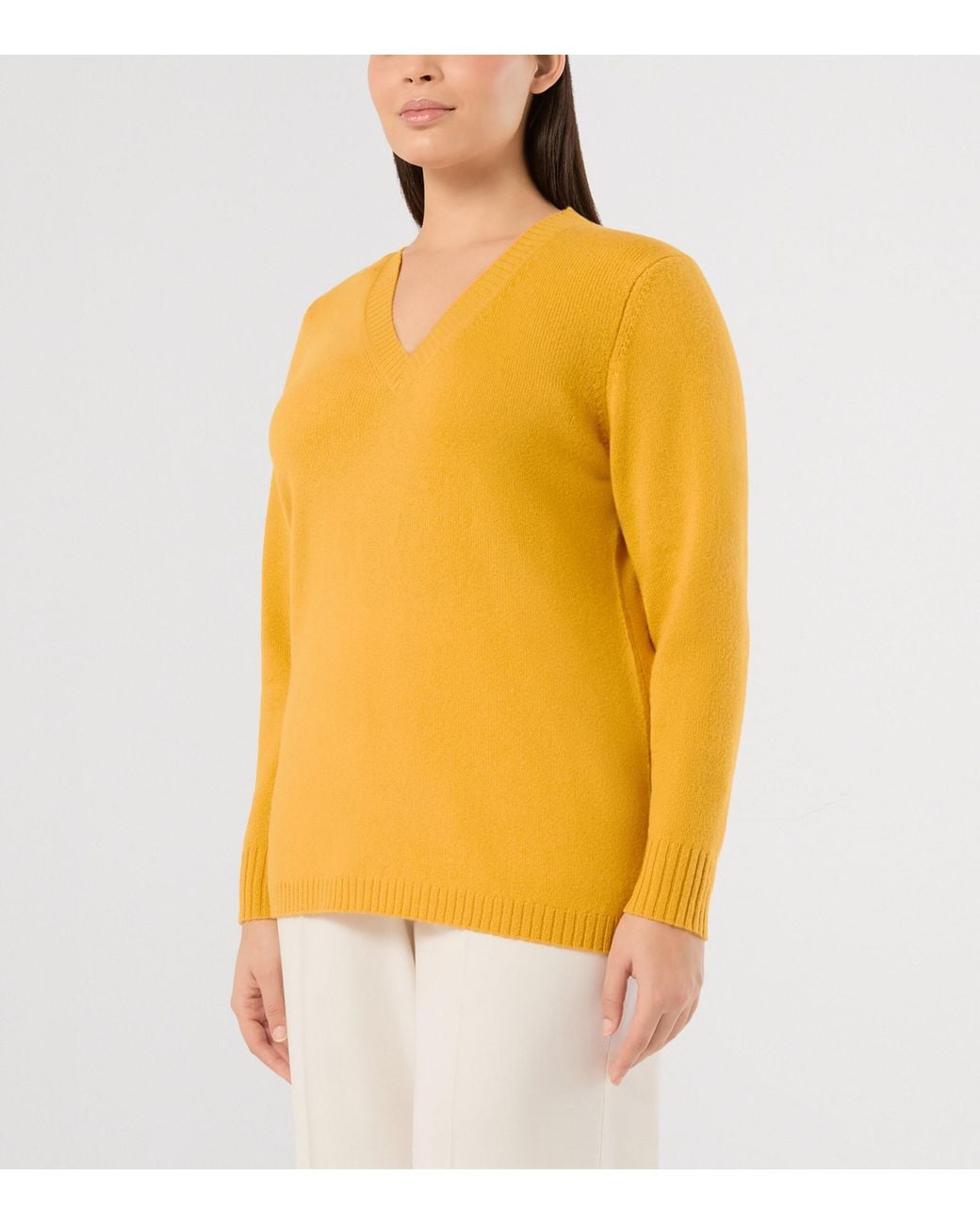 Marina Rinaldi Yellow Cashmere V-Neck Sweater