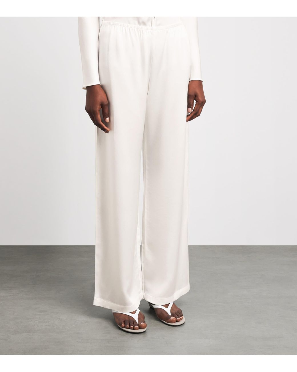 Leset White Satin Barb Wide-Leg Trousers