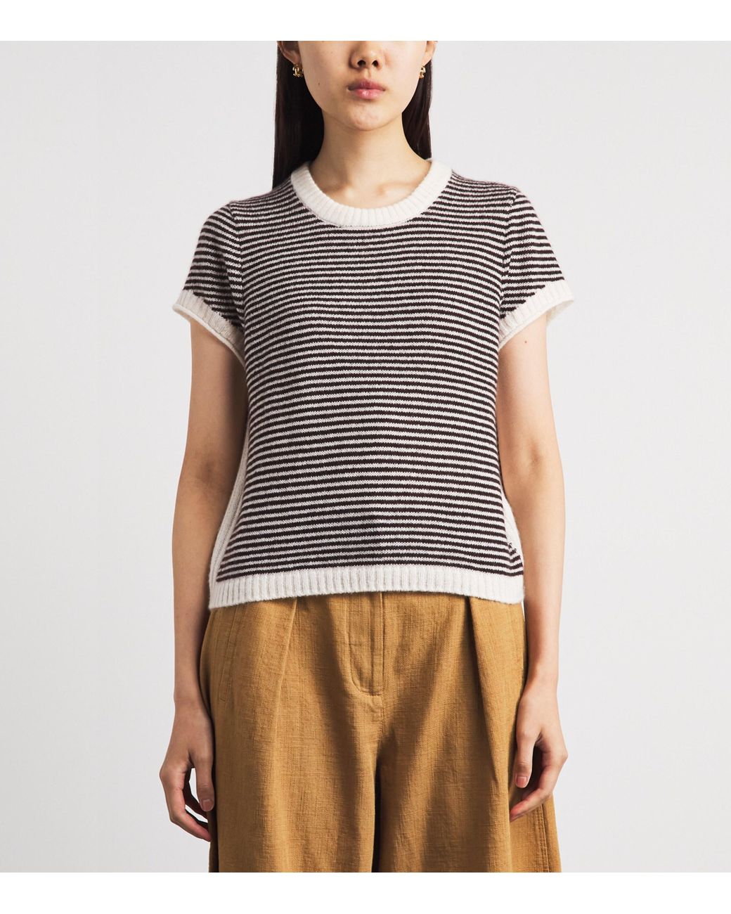 ME+EM Brown Merino Wool-Blend Stripe T-Shirt