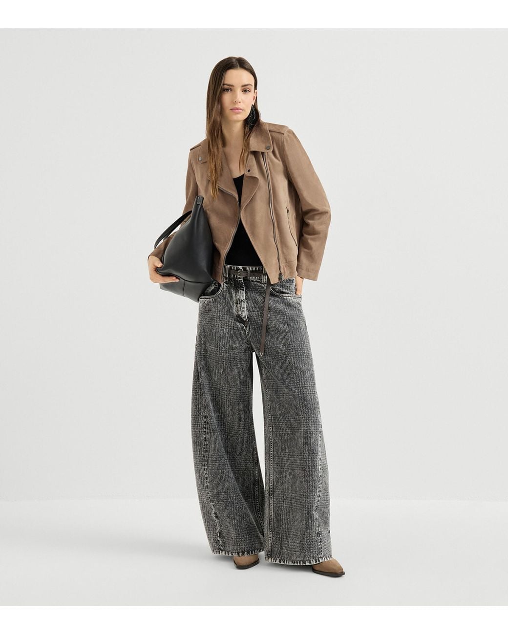 Brunello Cucinelli Brown Suede Biker Jacket