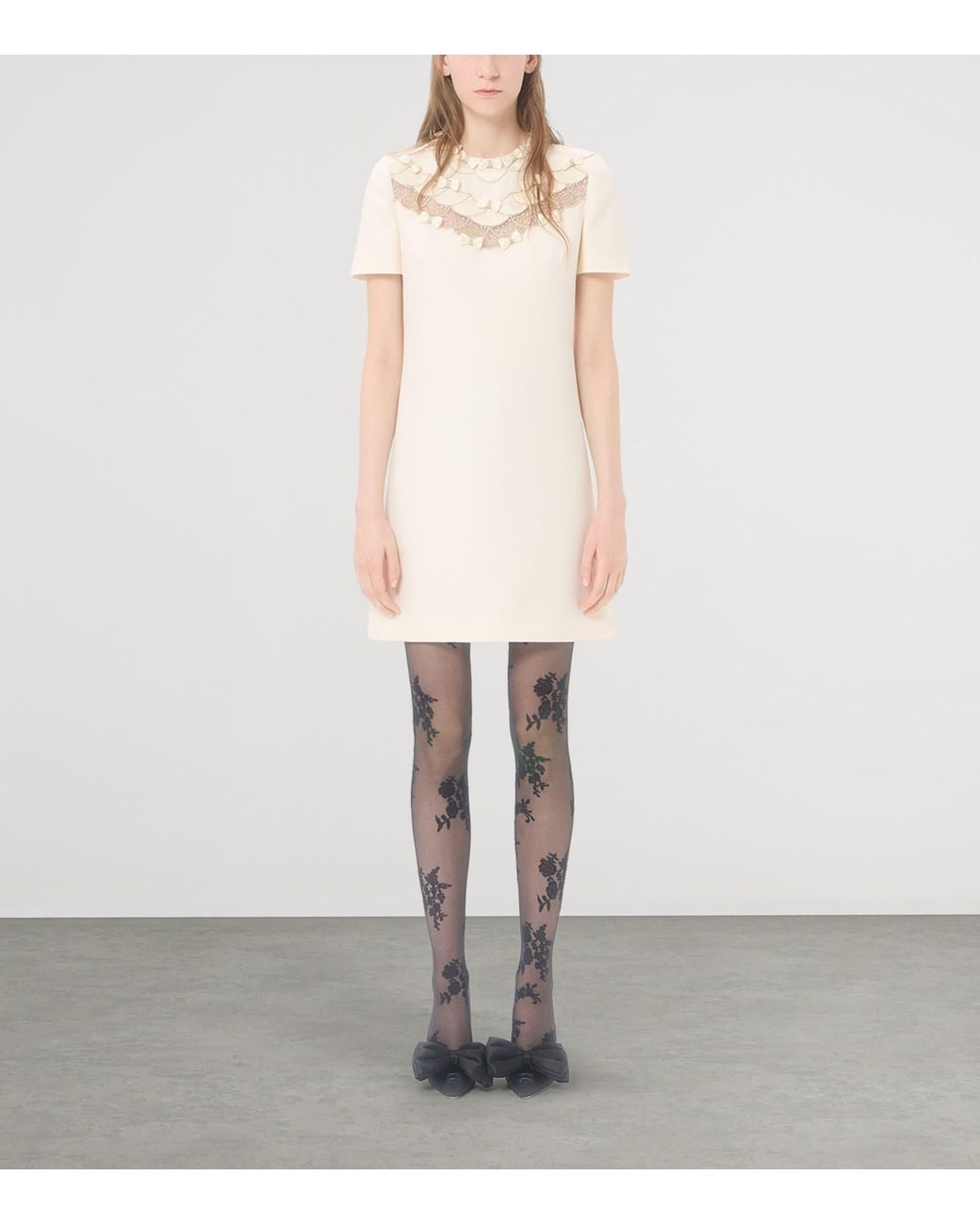 Valentino Natural Wool-Silk Crepe Mini Dress