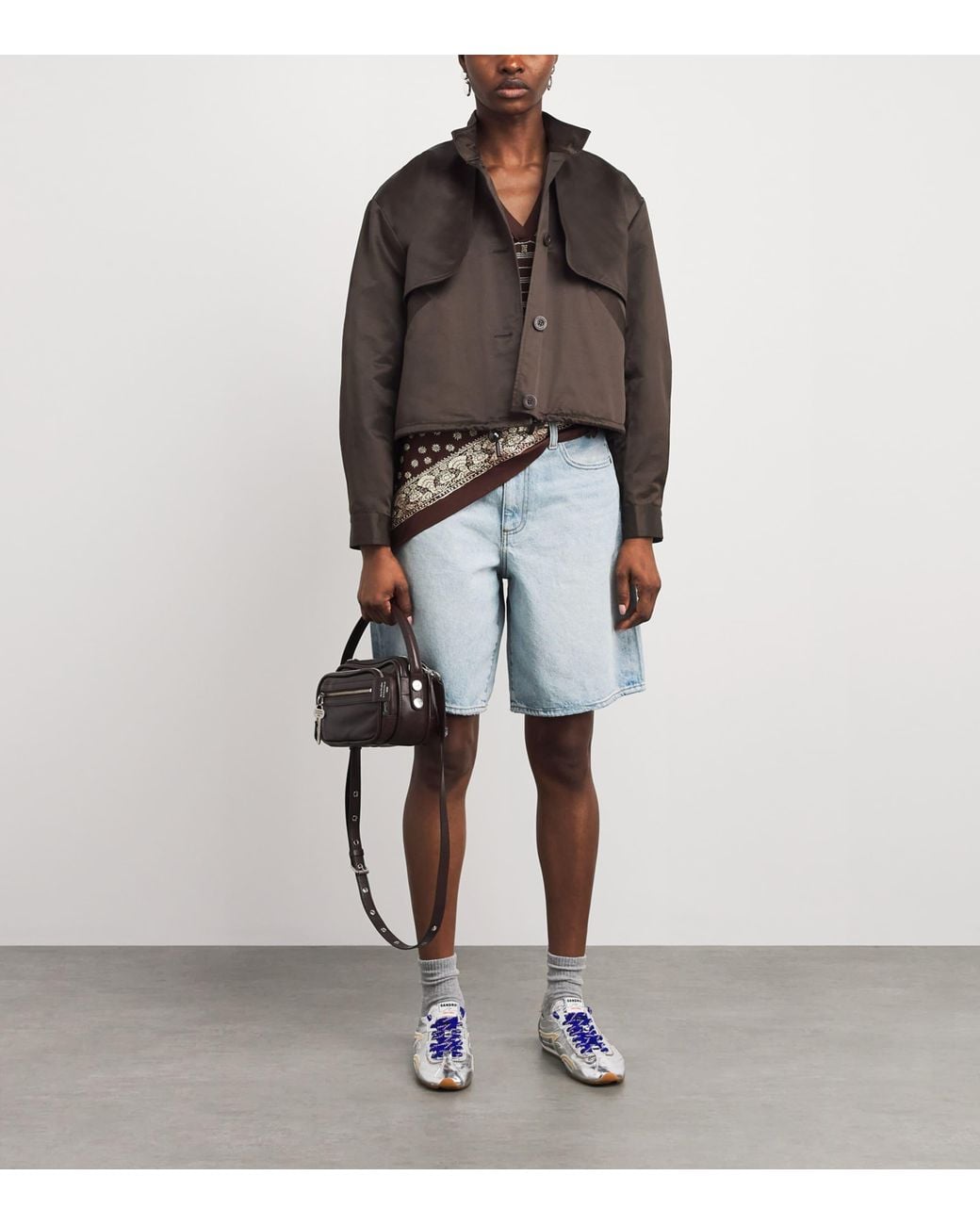 Claudie Pierlot Gray Satin-Effect Wide-Fit Jacket