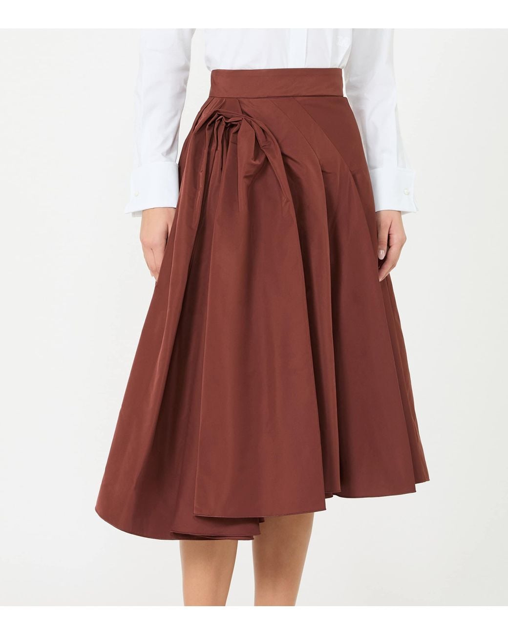 Max Mara Brown Pleated Asymmetric Midi Skirt