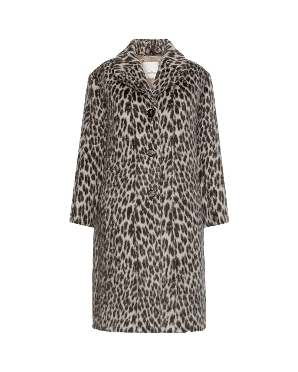 Max Mara Gray Wool-Alpaca Leopard Print Overcoat