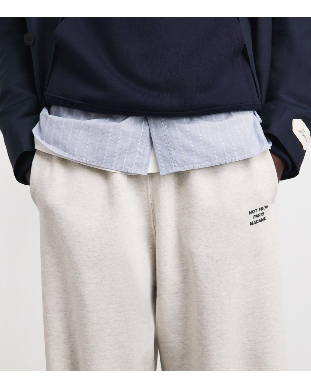 Drole de Monsieur White Cotton Fleece Slogan Sweatpants for men