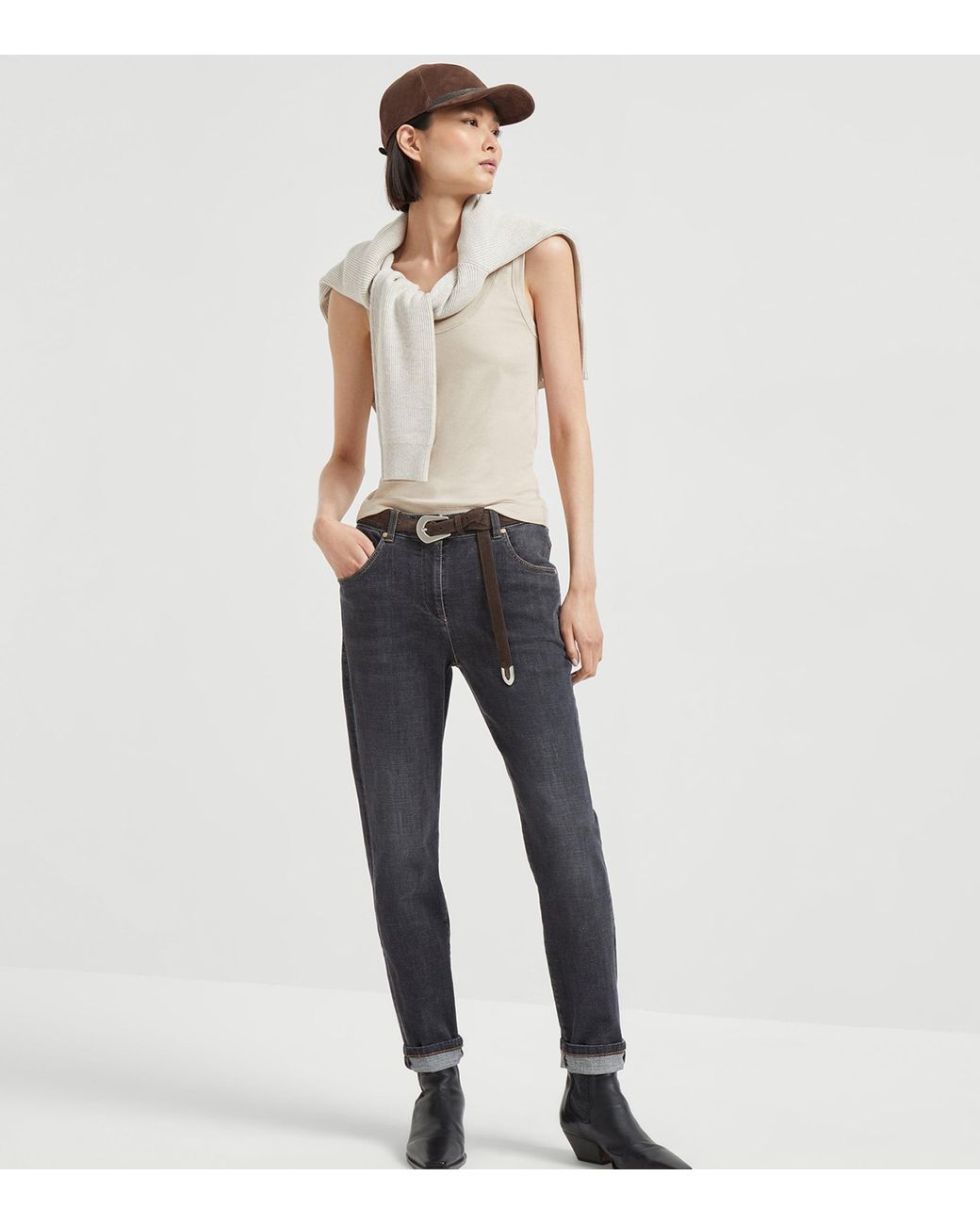 Brunello Cucinelli Natural Stretch-Cotton Ribbed Tank Top