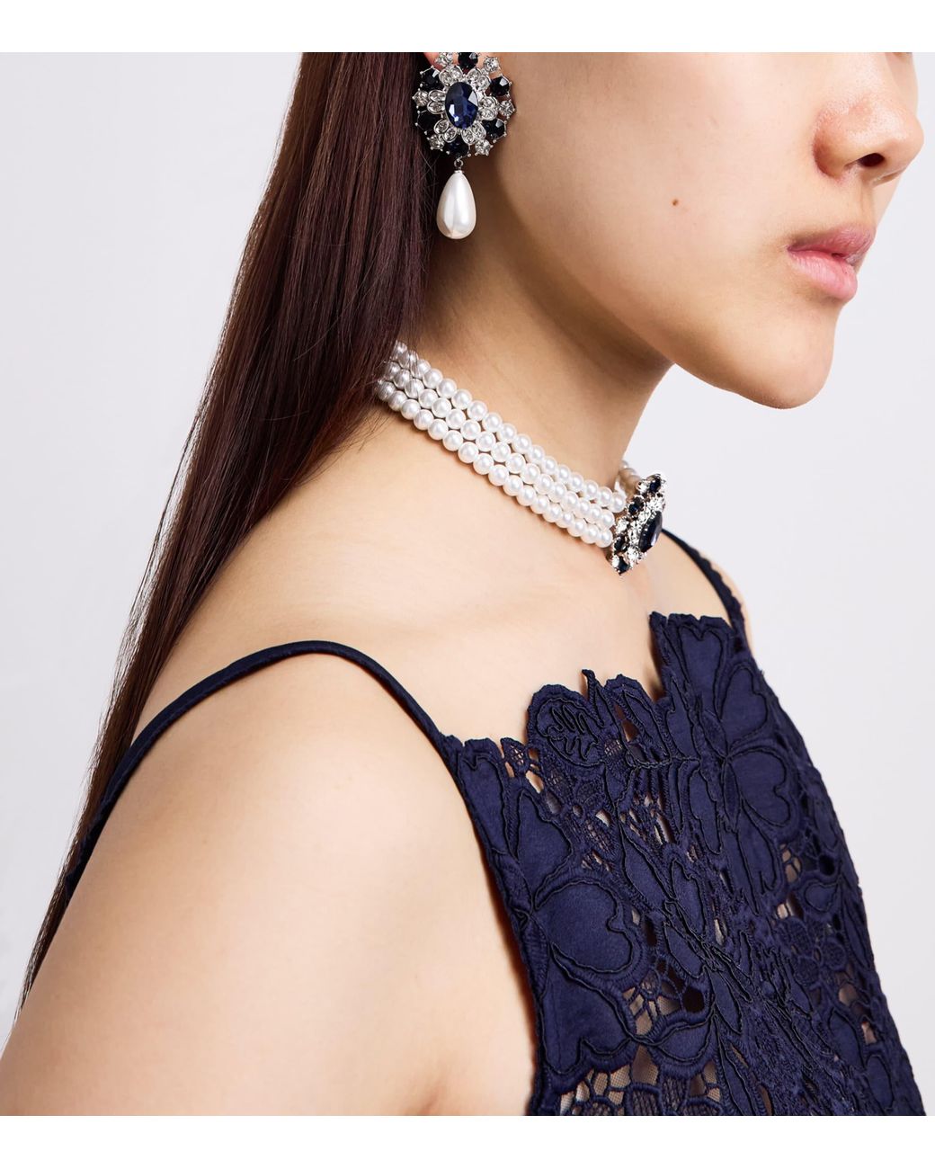 Self-Portrait Natural Faux Pearl And Crystal-Embellished Choker Necklace