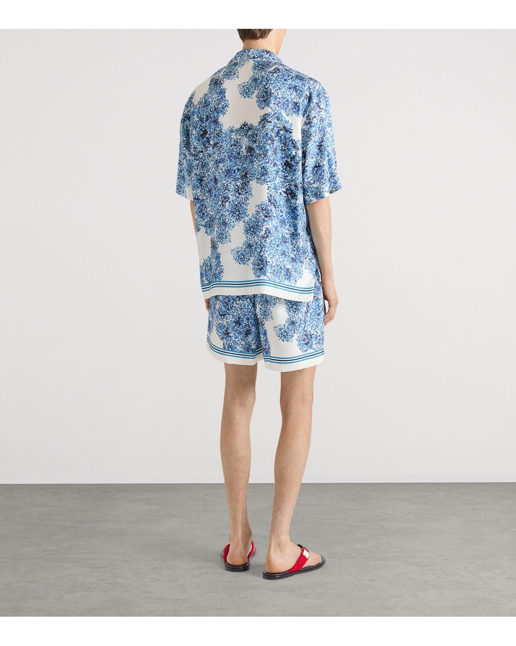 Givenchy Blue Silk Floral Couture Seam Shirt for men