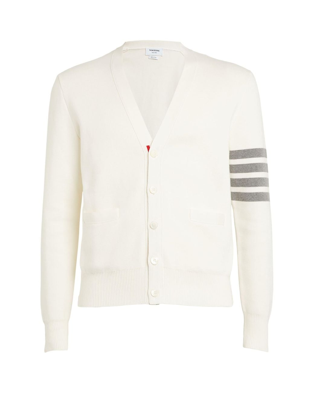 Thom Browne White Cotton V-Neck Cardigan for men