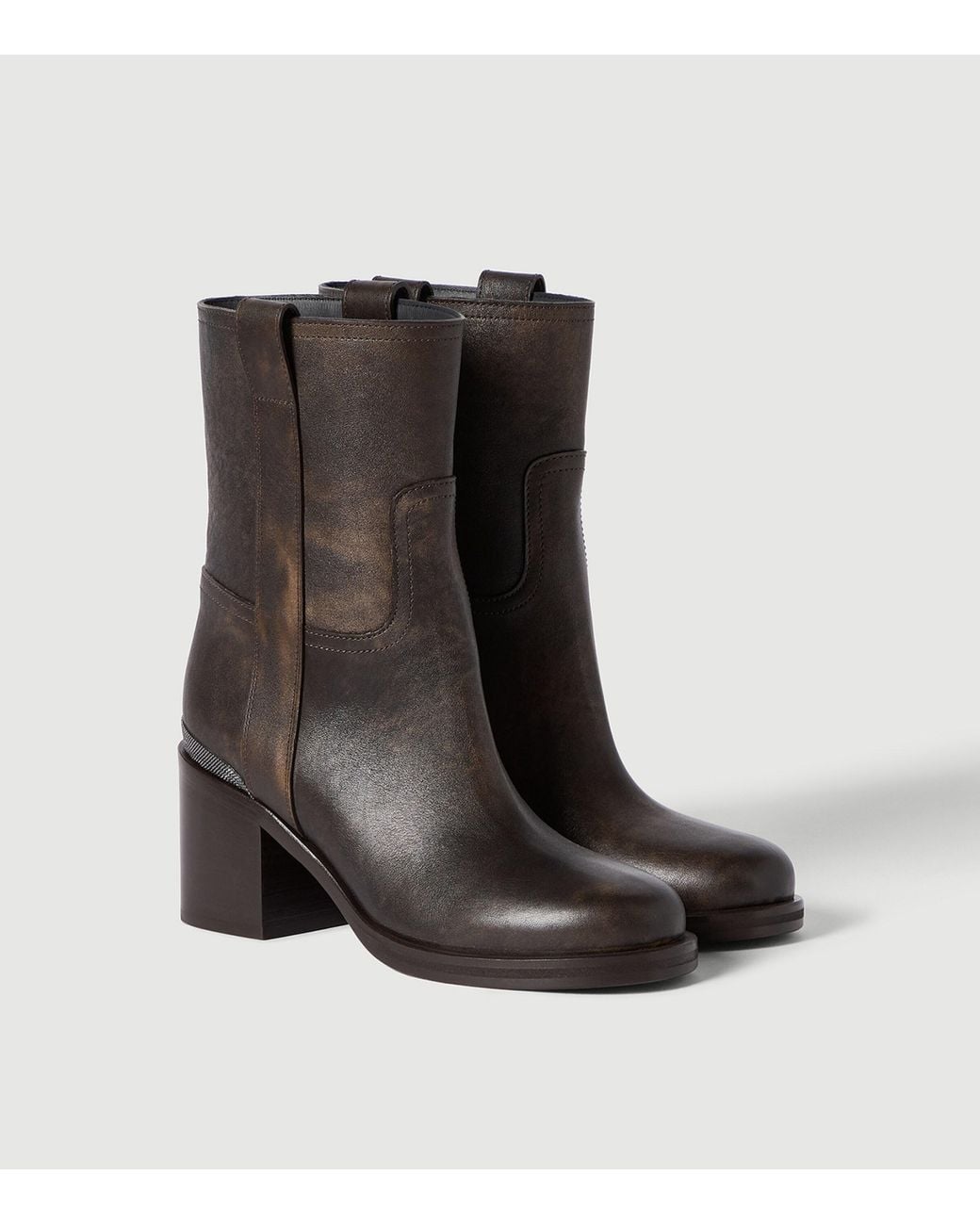 Brunello Cucinelli Brown Leather Heeled Ankle Boots 60