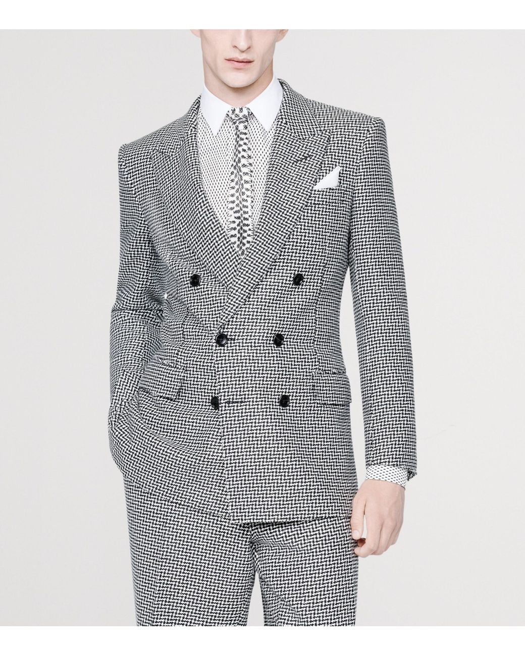 Tom Ford Gray Wool-Blend Pied De Poule Colbert Blazer for men