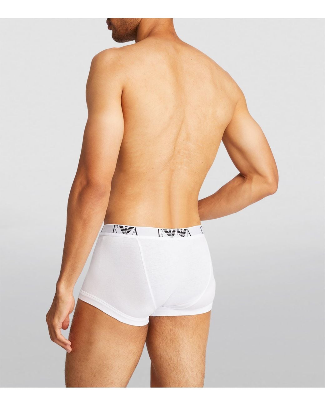 Emporio Armani White Stretch-Cotton Eagle Monogram Trunks for men