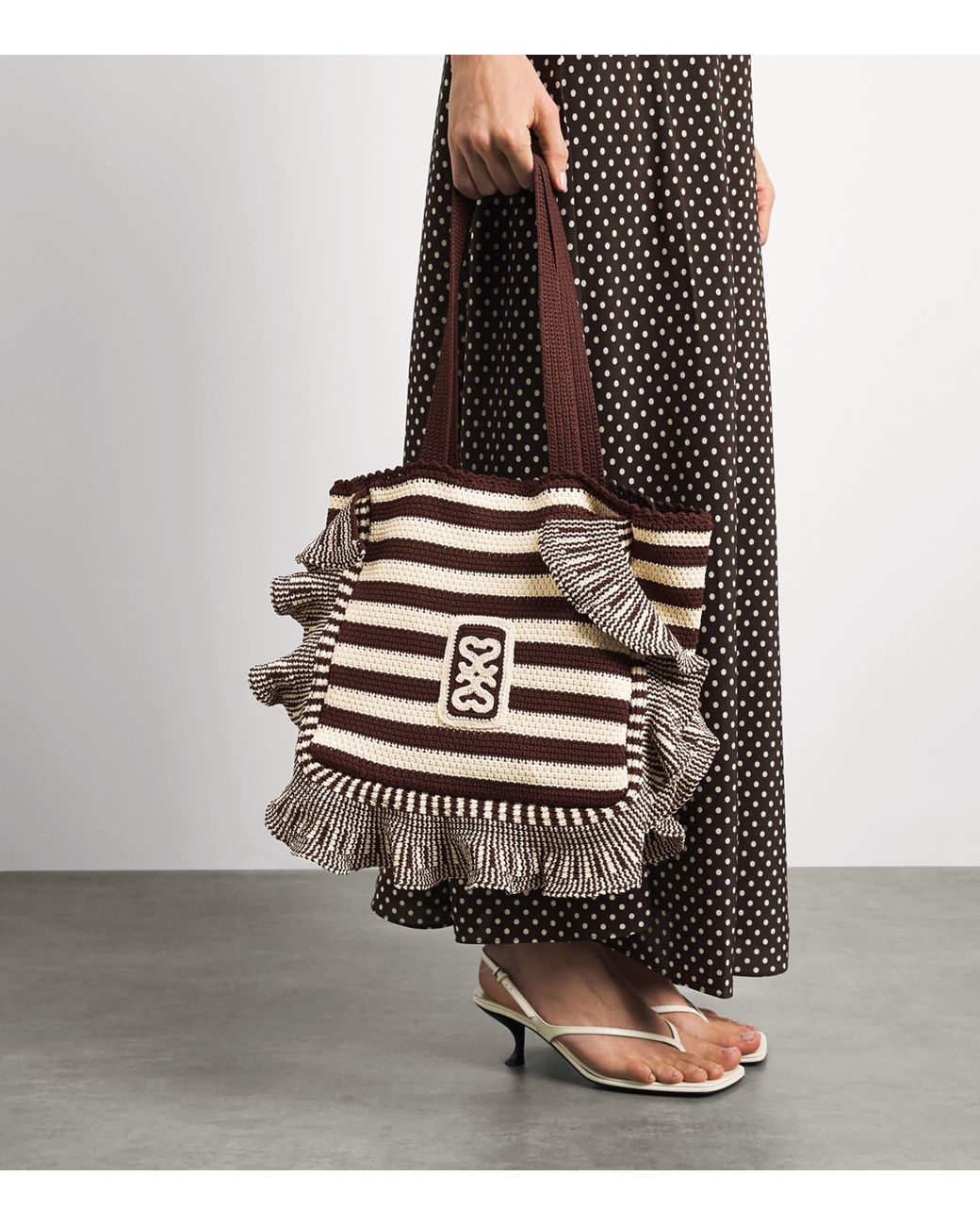 Sandro White Crochet Stripe Tote Bag