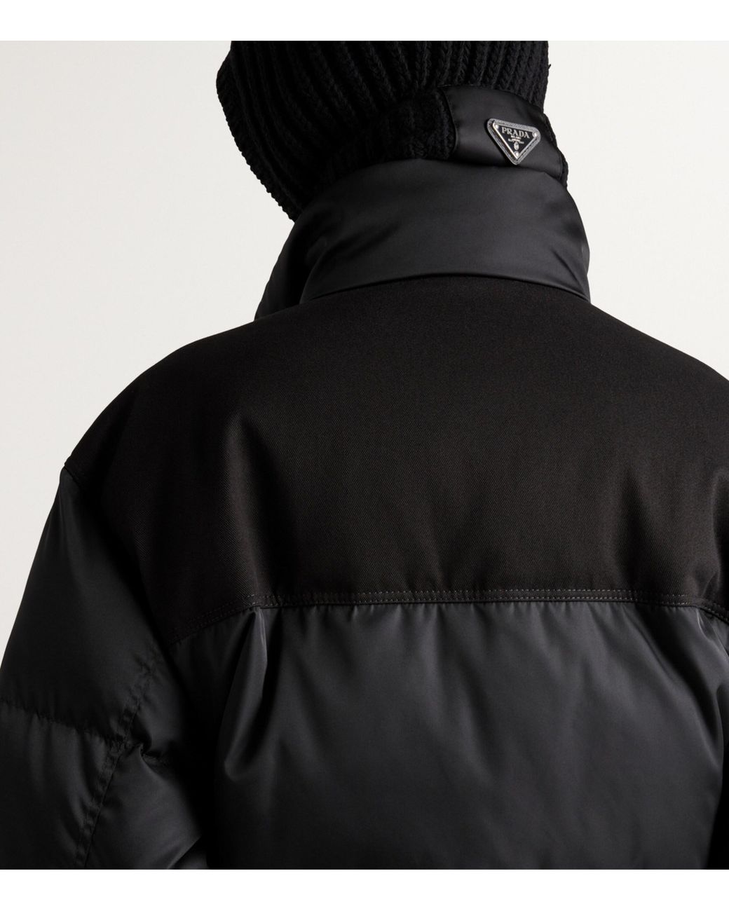 Prada Black Cropped Triangle-Logo Padded Jacket for men