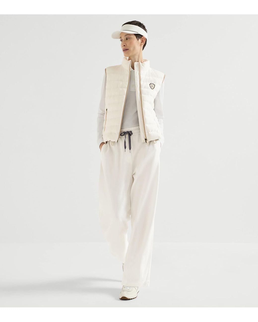 Brunello Cucinelli White Piqué Drawstring Straight Trousers