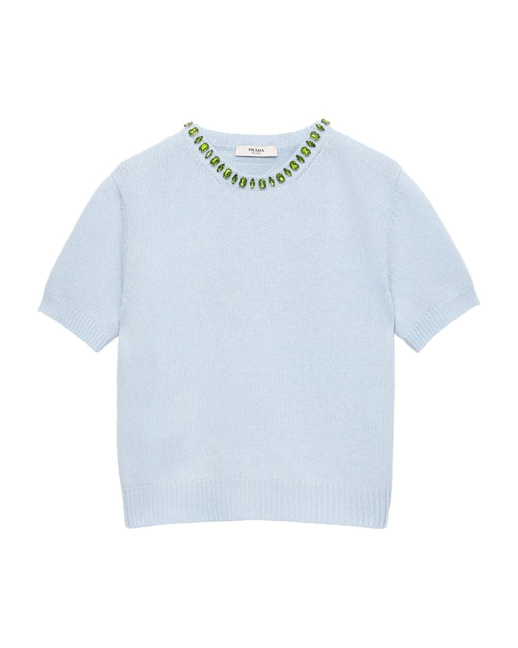 Prada Blue Wool-Cashmere Embellished Sweater