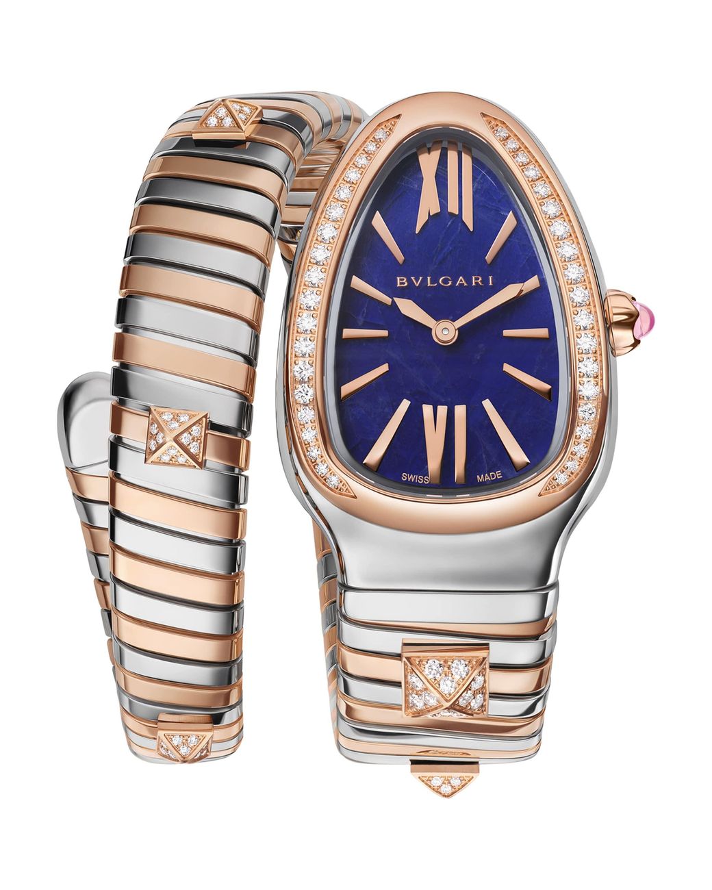 BVLGARI Blue Small Rose, Stainless Steel And Diamond Serpenti Tubogas Studs Watch
