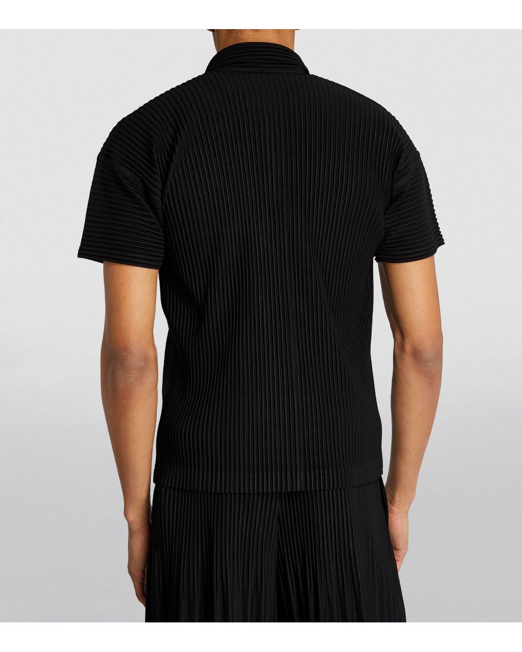 Homme Plissé Issey Miyake Black Pleated Polo Shirt for men