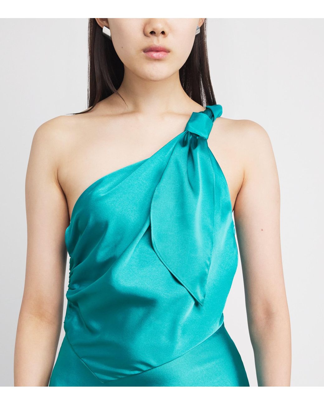 Sandro Blue Satin Asymmetric Midi Dress