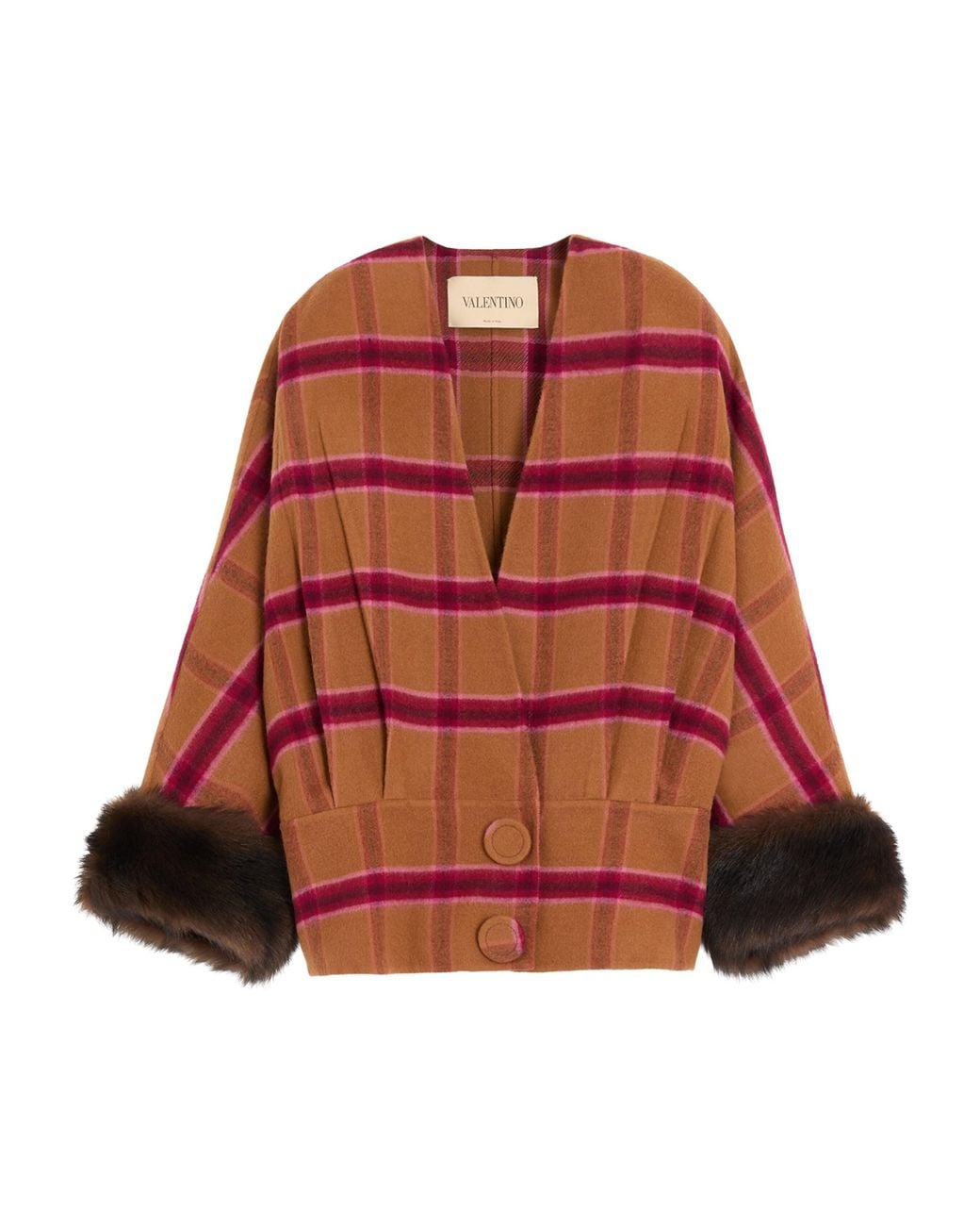 Valentino Red Wool Check Wrap Jacket