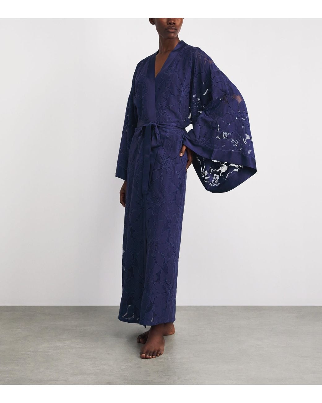 Bocan Blue Satin Lace-Trim Clematis Robe
